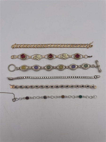 (6) Sterling Silver Bracelets With Stones