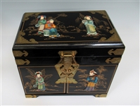 Large Black Lacquer Asian Jewelry Chest