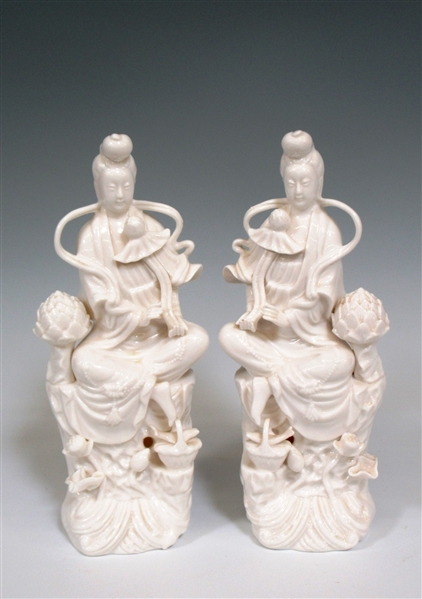 Pair of Porcelain Goddess Kwan Yin Vases