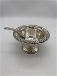 Kirk and Sons Sterling Silver Repousse Footed Condiment Dish and Spoon