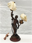 Art Nouveau Spelter Shell Shade Figural Table Lamp