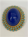 Pauline Rader Costume Cabochon Brooch Turquoise and Seed Pearls