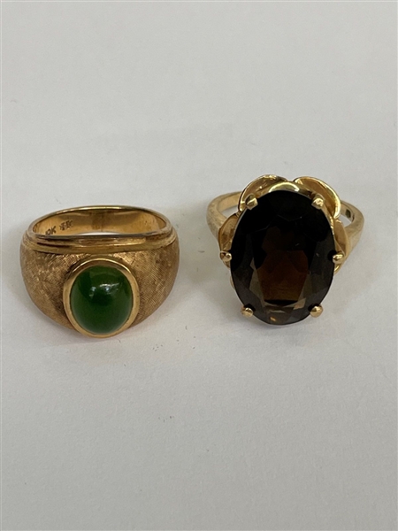 (2) 10k Gold Rings, Jade and Citrine