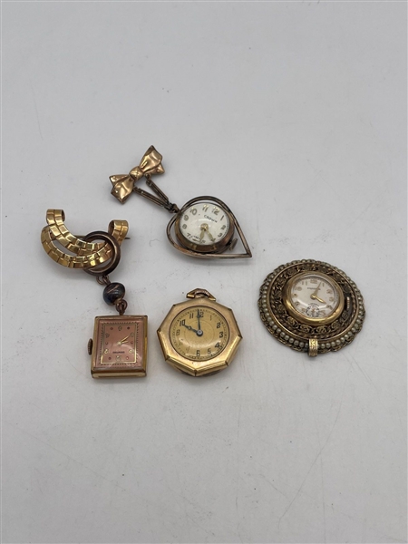 (4) Ladies Gold Filled Pendant/Brooch Watches