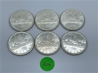 (6) 1965 Canada Silver Dollars  (#304)