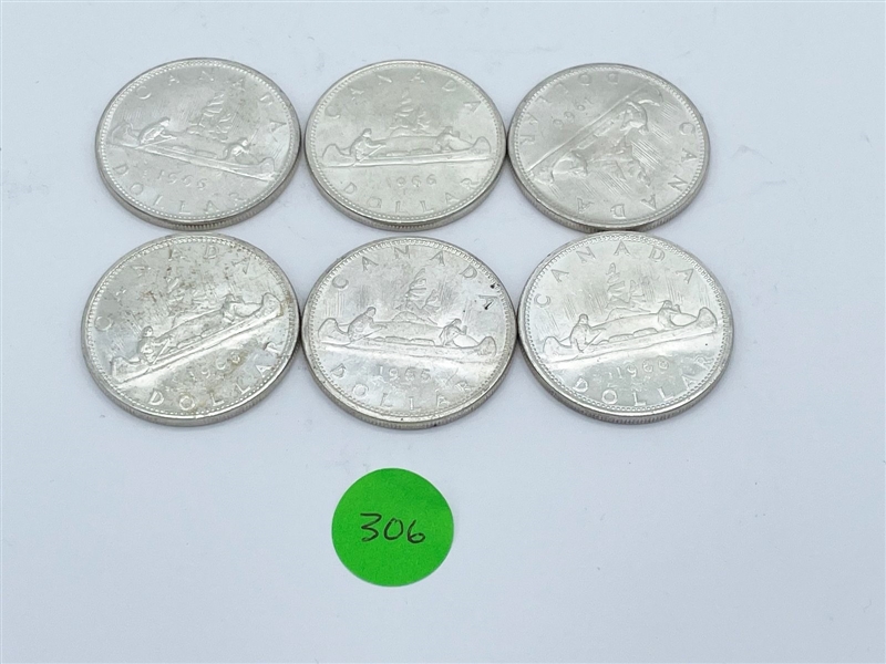 (6) 1966 Canada Silver Dollars (#306)