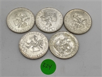 (5) 1968 Mexico $25 Pesos Olympic .720 Silver Coins (#324)