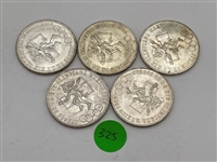(5) 1968 Mexico $25 Pesos Olympic .720 Silver Coins (#325): 