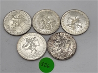 (5) 1968 Mexico $25 Pesos Olympic .720 Silver Coins (#326)