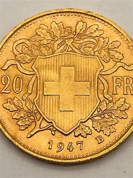 1947 B Switzerland Gold 20 Francs (121)