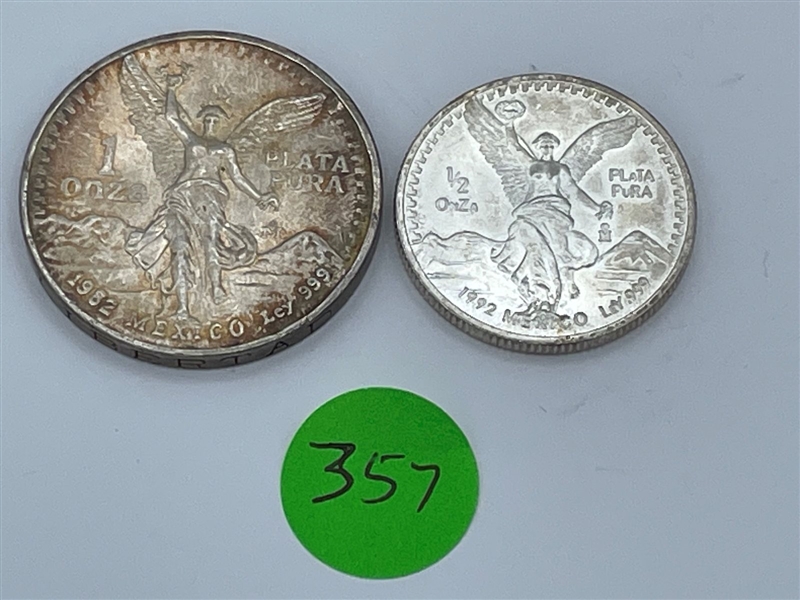 (1) Mexico 1/2 Onza and (1) 1 Onza .999 Silver (#357)