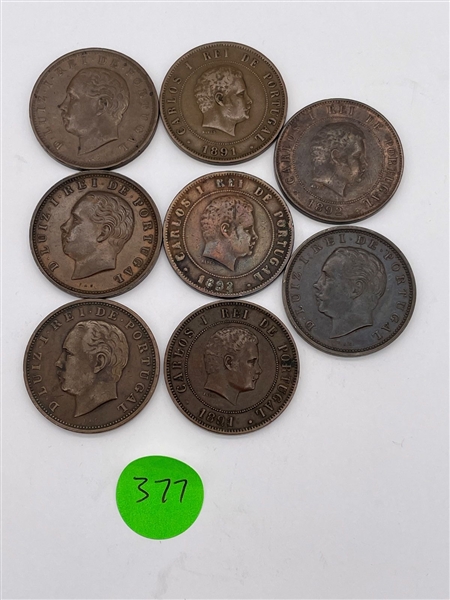 (8) Portugal 20 Reis Coins (#377)