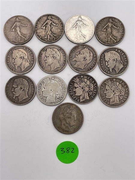 (13) France 2 Francs Silver Coins (#382)
