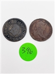 1663 Spain 16 Maravedis, 1773 Spain 4 Maravedis Copper Coins (#396)