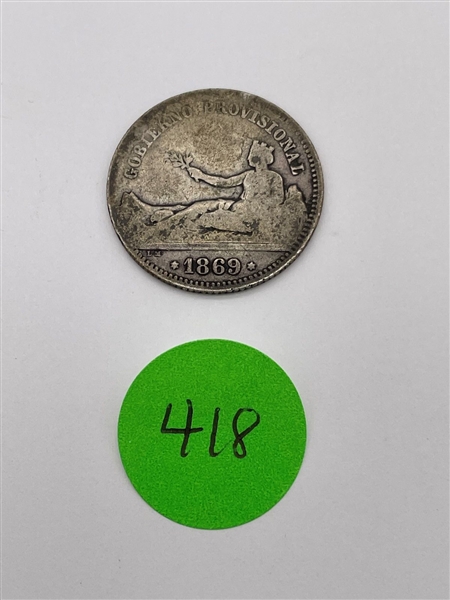 1869 Spain 1 Peseta .835 Silver (#418)
