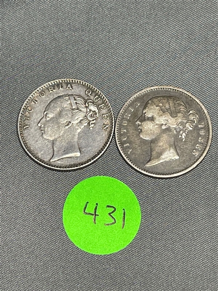 (2) 1840 Britain East India 1/2 Rupee .917 Silver (#431)