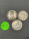 (3) British East India Silver 1/2 Rupees .917 (#433)