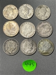 (9) Austria 1000 Kronen, and 1/4 Florin .520 Silver Coins (#445)