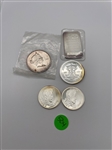 (5) Pure Silver Johnson Matthey Assayers Coins and Bar (#504)
