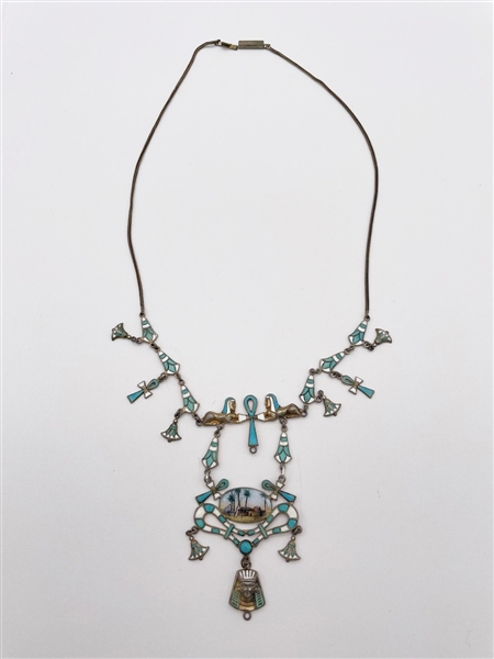 .800 Egyptian Revival Art Deco Enamel Necklace