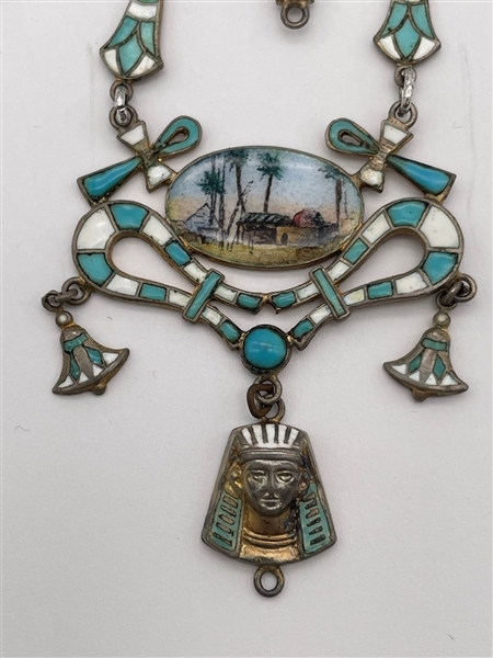 .800 Egyptian Revival Art Deco Enamel Necklace
