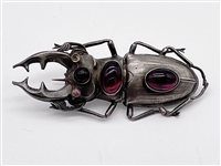 Sterling Silver Stag Beetle With Amethyst Cabochons
