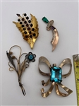 (4) Gold Over Sterling Silver Jewelry Brooches