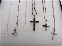 (6) Sterling Silver Necklaces With Crosses