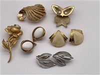 (3) Crown Trifari Brooches and (3) Pairs of Earrings