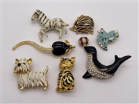 (7) Enameled Costume Brooches 
