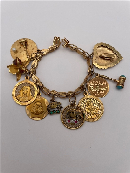 14k Gold Charm Bracelet with 9 Gold Charms Including (3) 18k Gold 