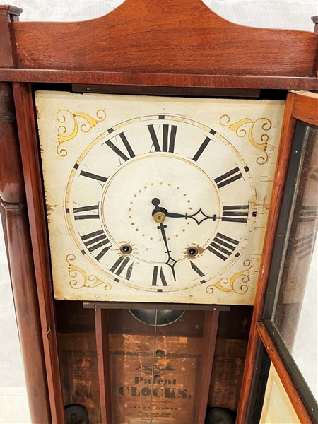 James Bishop Connecticut Mantle Clock Hand Painted Front Glass Panel