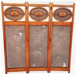 Edwardian Painted and Caned Three Panel Screen