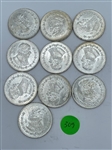 (10) 1967 Mexico Un Peso .100 Uncirculated Condition (#309)