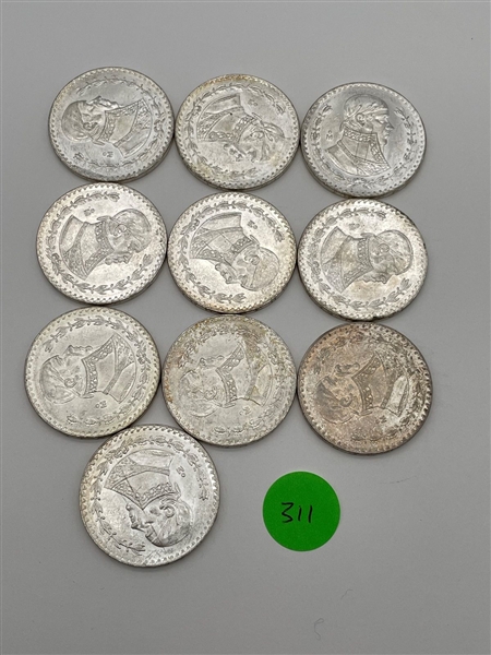 (10) 1967 Mexico Un Peso .100 Uncirculated Condition (#311)