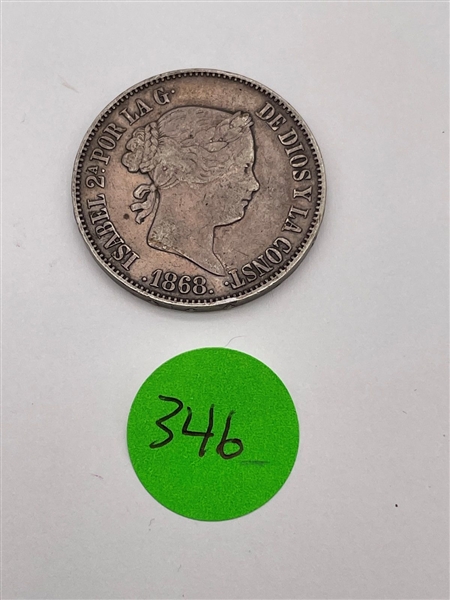 1868 Spain 1 Escudo Silver Coin (#346)