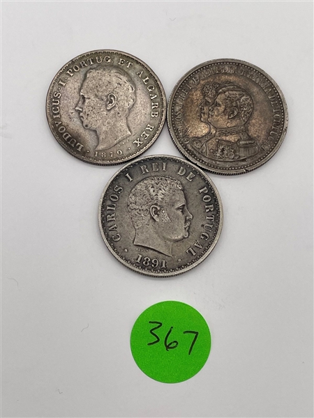 (3) Portugal 500 Reis .917 Silver Coins (#367)