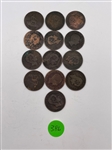 (13) Spain 5 Centimos Bronze Coins (#386)