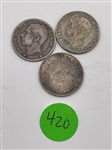 (3) Spain 1 Peseta Silver Coins (#420)