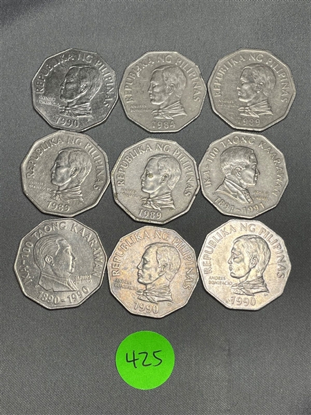 (9) Philippines 2 Piso Coins (#425)