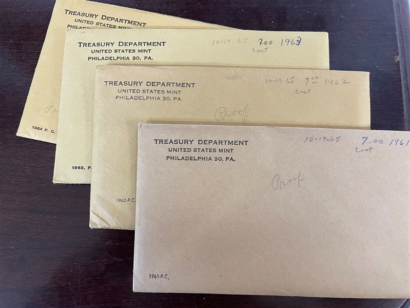 (4) United States Mint Proof Sets in Envelope 1961, 1962, 1963, 1964 (#515)