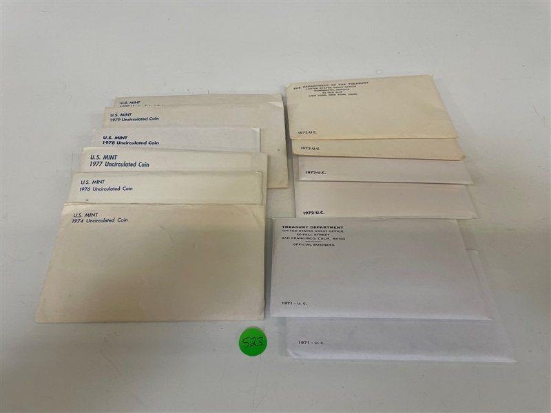 (12) United States Uncirculated Mint Sets in Envelopes 1971-1979 (#523)