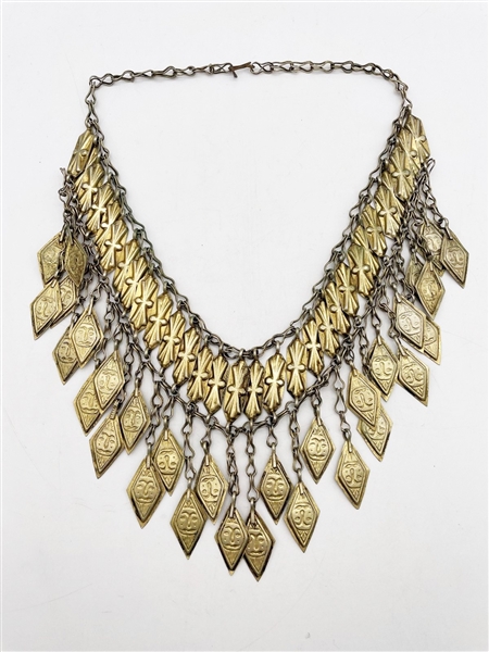 Vintage Molded Brass Tiered Collar Necklace 