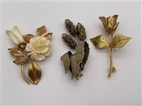(3) Floral Brooches, One With Reticulation