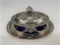 Victorian Silver Plate Butter Dish With Cobalt Blue Insert