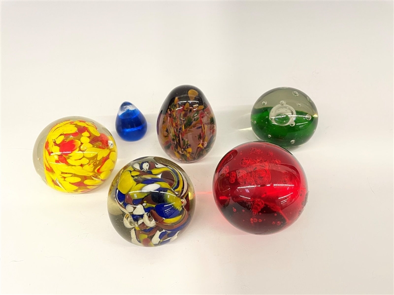 (6) Glass Paperweights Unsigned
