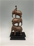 Bronze Sculpture Man With Three Elephants