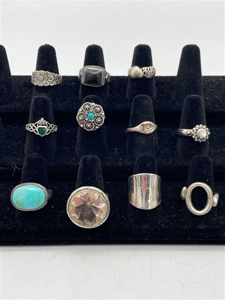 (11) Sterling Silver Rings With and Without Turquoise