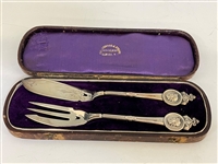 Gorham Sterling Silver Medallion Pastry Fork and Master Butter Knife in Display Case