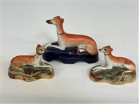 Vintage Staffordshire Greyhound Inkwell Pen holder and Figurines